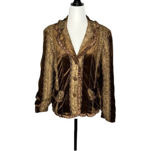 RED Coral Crushed Velvet and Lace  Button Up Blazer